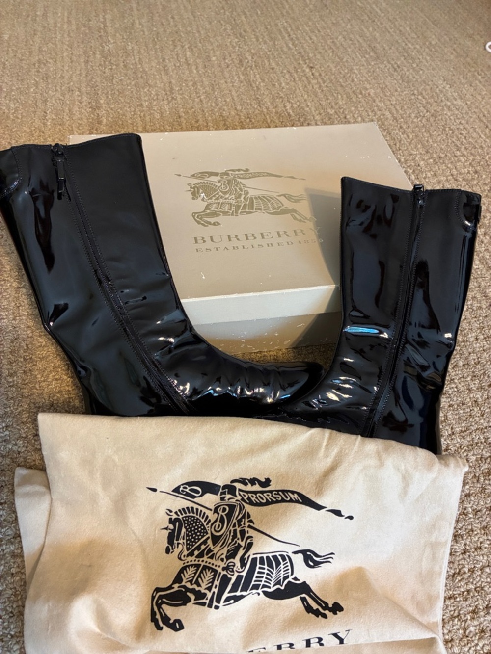 Burberry Glossy Black Patent Mid-Calf Zip Boots - Picture 8 of 12